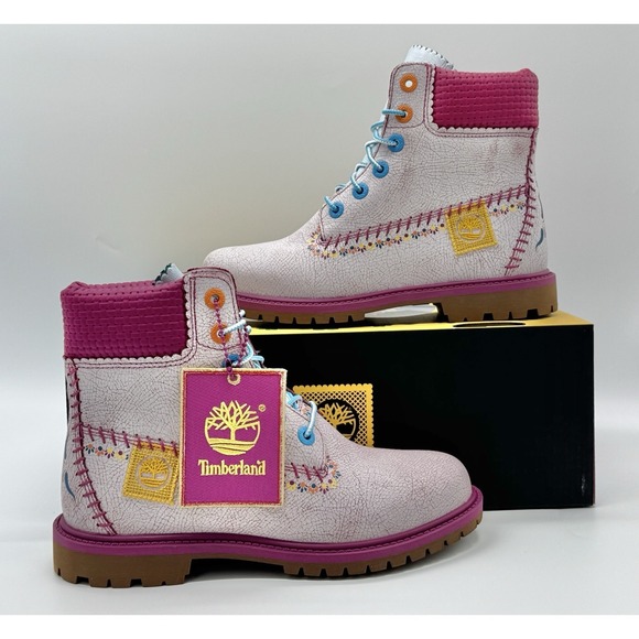 Timberland Shoes - Timberland Women's Premium 6 Inch Boot White Pink Embroidered Size 7 TB0A4448